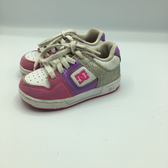 DC Shoes Girls Athletic Sneakers Pink White Lace Up Leather Perforated 5M - Picture 4 of 7